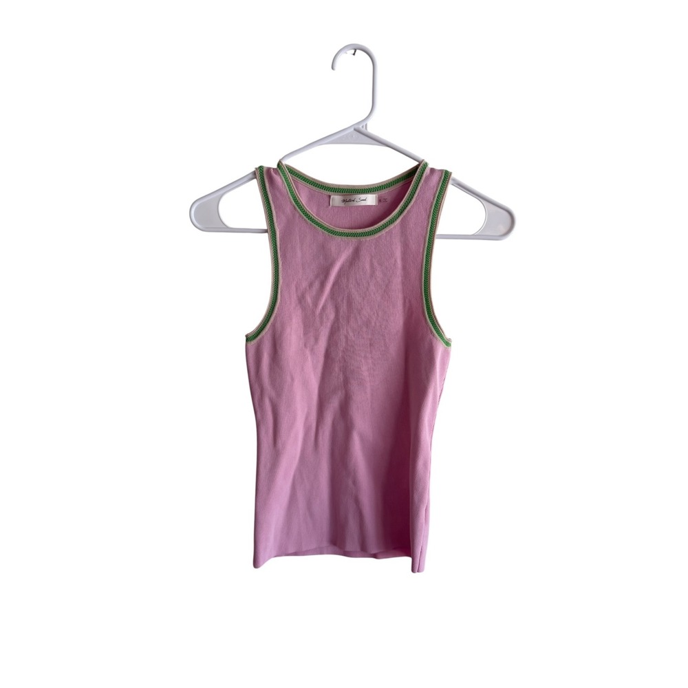 Mustard Seed Pink Knit Tank Top Contrast Trim Preppy Coastal Sz Small Sleveless